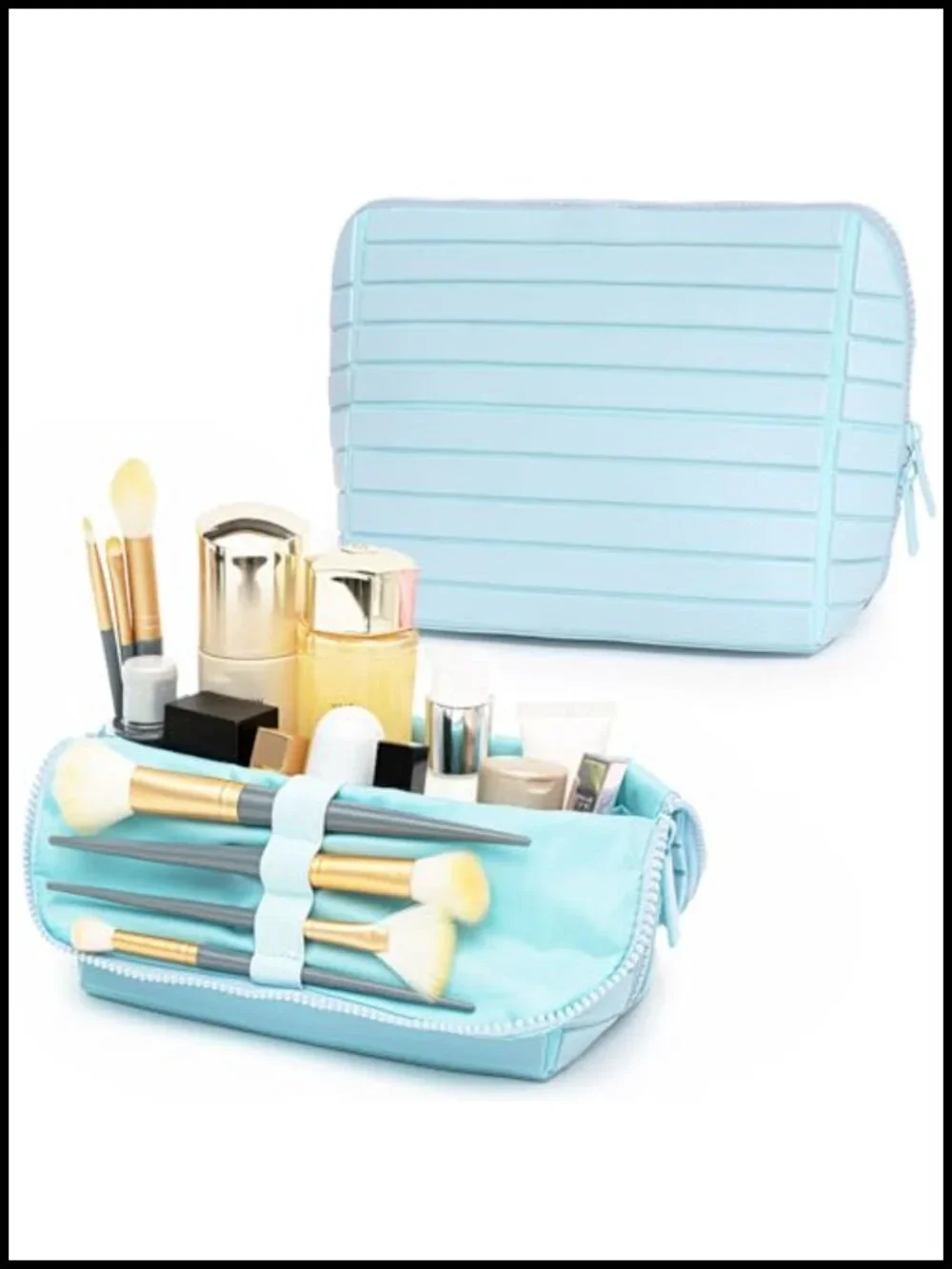 PU Leather Travel Makeup Bag with Fold-Down Design and Adjustable Dividers